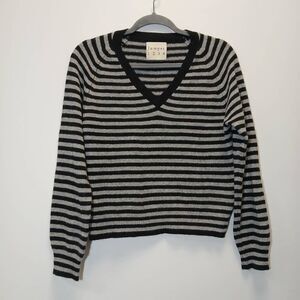 Jumper 123 womens medium 100% cashmere sweater lightweight gray black stripe